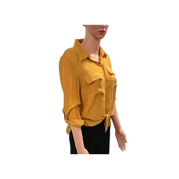 Women's Mustard Button-Up Blouse - Picture 3 of 12